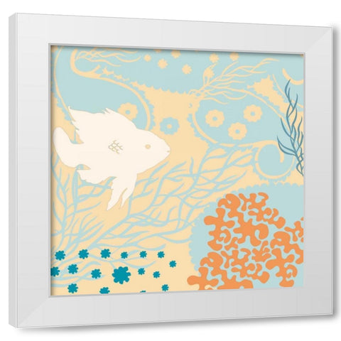 Junes Fish I White Modern Wood Framed Art Print by Evelia Designs