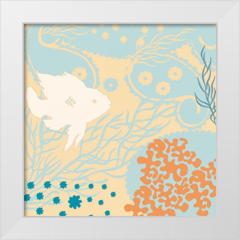 Junes Fish I White Modern Wood Framed Art Print by Evelia Designs