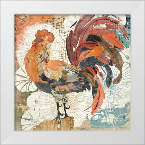 Rooster Flair II White Modern Wood Framed Art Print by Evelia Designs
