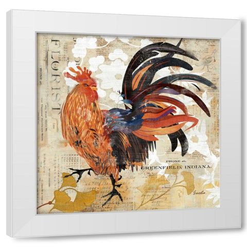 Rooster Flair III White Modern Wood Framed Art Print by Evelia Designs
