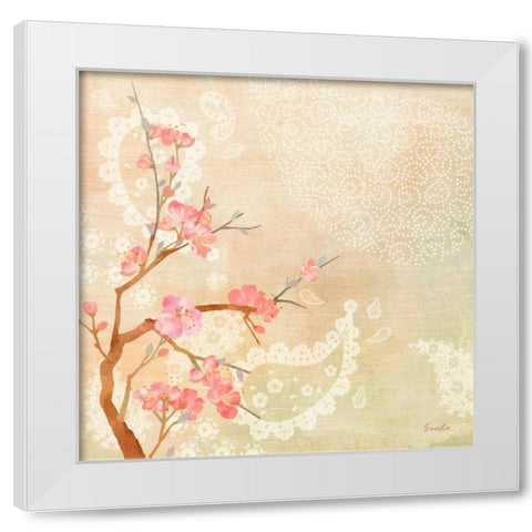 Sweet Cherry Blossoms II White Modern Wood Framed Art Print by Evelia Designs