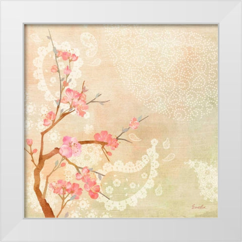 Sweet Cherry Blossoms II White Modern Wood Framed Art Print by Evelia Designs