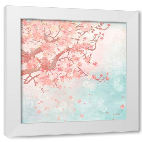 Sweet Cherry Blossoms III White Modern Wood Framed Art Print by Evelia Designs