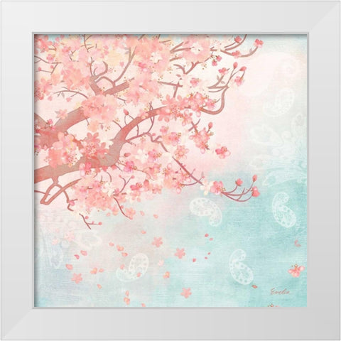 Sweet Cherry Blossoms III White Modern Wood Framed Art Print by Evelia Designs