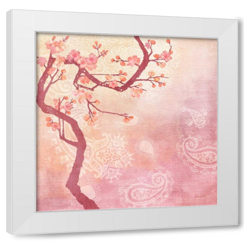 Sweet Cherry Blossoms V White Modern Wood Framed Art Print by Evelia Designs