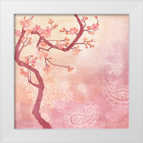 Sweet Cherry Blossoms V White Modern Wood Framed Art Print by Evelia Designs