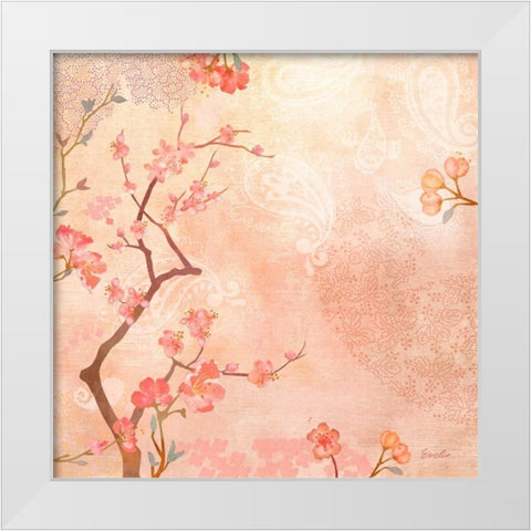 Sweet Cherry Blossoms VI White Modern Wood Framed Art Print by Evelia Designs