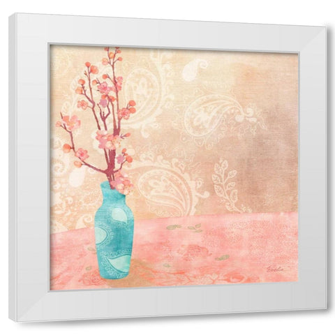 Vase of Cherry Blossoms II White Modern Wood Framed Art Print by Evelia Designs
