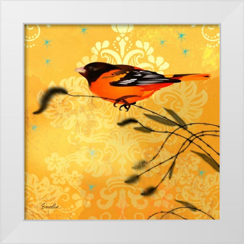 Oriole and Cartouche I White Modern Wood Framed Art Print by Evelia Designs