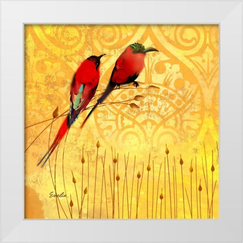 Wren on Yellow II White Modern Wood Framed Art Print by Evelia Designs