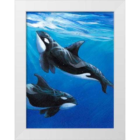 Under Sea Whales II White Modern Wood Framed Art Print by OToole, Tim