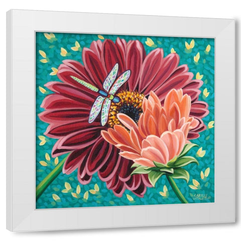 Dragonfly on Blooms II White Modern Wood Framed Art Print by Vitaletti, Carolee