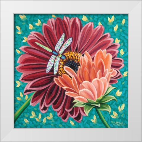 Dragonfly on Blooms II White Modern Wood Framed Art Print by Vitaletti, Carolee