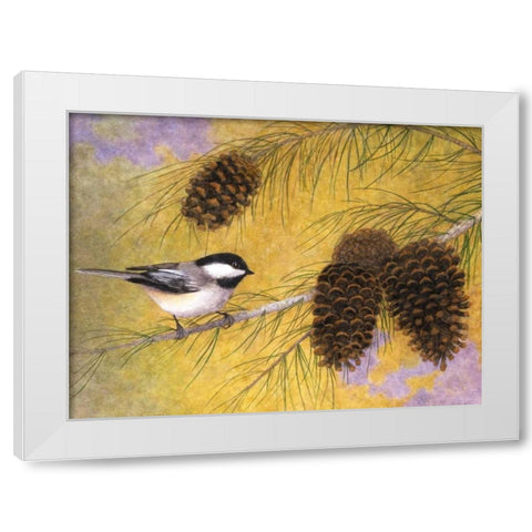 Chickadee in the Pines I White Modern Wood Framed Art Print by Matcham, Marcia