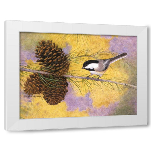 Chickadee in the Pines II White Modern Wood Framed Art Print by Matcham, Marcia