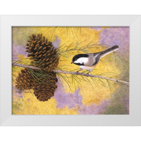 Chickadee in the Pines II White Modern Wood Framed Art Print by Matcham, Marcia