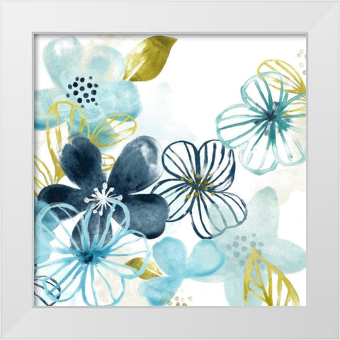 Aqua Flora I White Modern Wood Framed Art Print by Vess, June Erica