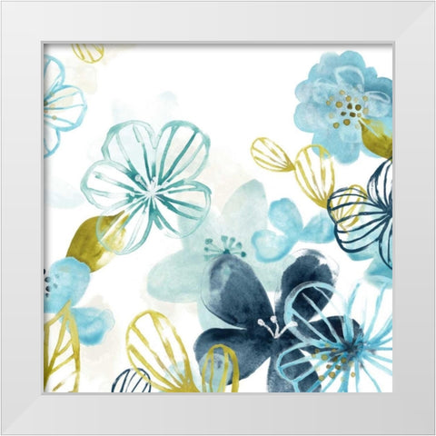 Aqua Flora II White Modern Wood Framed Art Print by Vess, June Erica