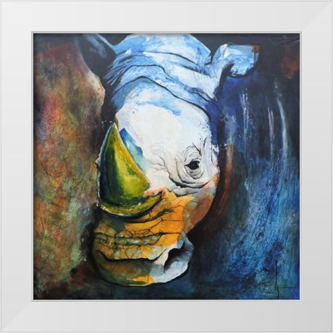 Rhino White Modern Wood Framed Art Print by Herrera, Leticia