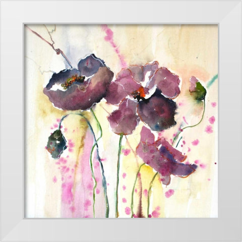 Plum Poppies II White Modern Wood Framed Art Print by Herrera, Leticia
