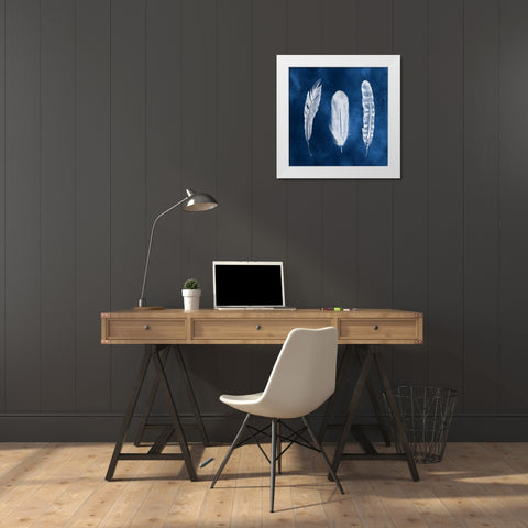 Cyanotype Feathers I White Modern Wood Framed Art Print by Popp, Grace