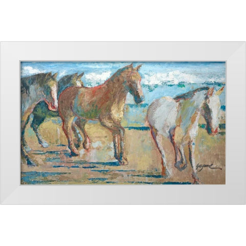 Caballos en la Playa White Modern Wood Framed Art Print by Wilkins, Suzanne