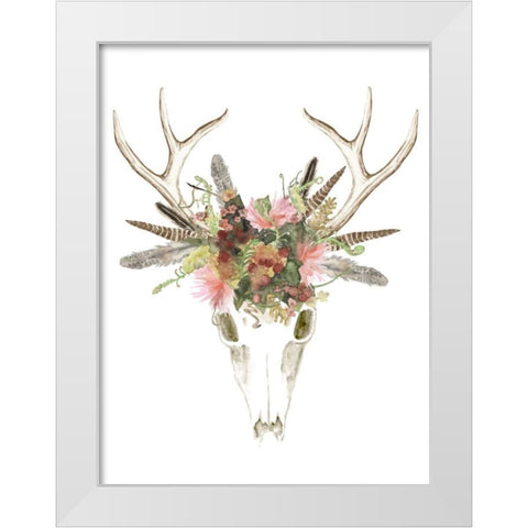 Deer Skull and Flowers I White Modern Wood Framed Art Print by McCavitt, Naomi