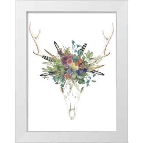 Deer Skull and Flowers II White Modern Wood Framed Art Print by McCavitt, Naomi