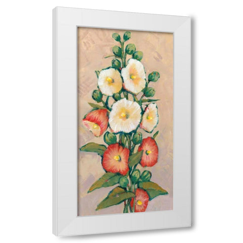 Red Hollyhocks I White Modern Wood Framed Art Print by OToole, Tim