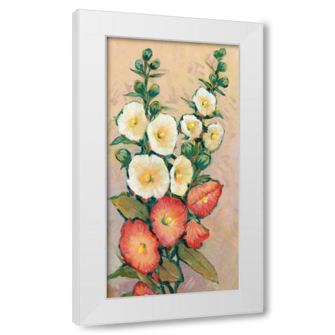 Red Hollyhocks II White Modern Wood Framed Art Print by OToole, Tim