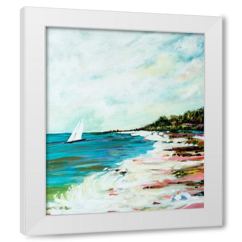 Beach Surf I White Modern Wood Framed Art Print by Fields, Karen