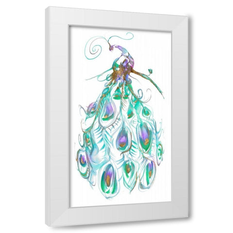 Gilded Peacock Plumes I White Modern Wood Framed Art Print by Goldberger, Jennifer