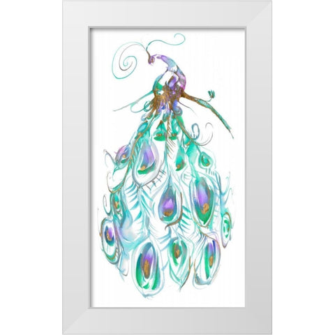 Gilded Peacock Plumes I White Modern Wood Framed Art Print by Goldberger, Jennifer