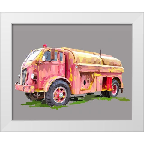 Painterly Firetruck White Modern Wood Framed Art Print by Kalina, Emily