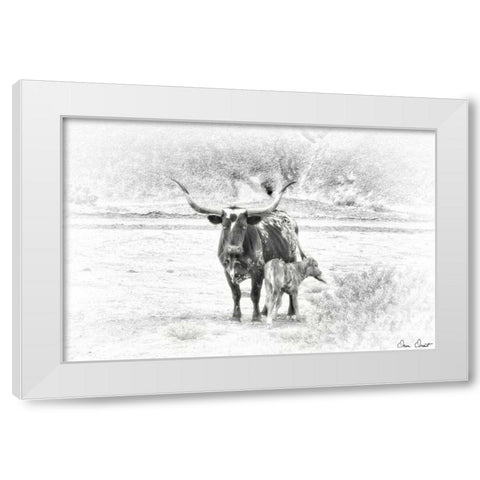 Longhorn and Baby White Modern Wood Framed Art Print by Drost, David