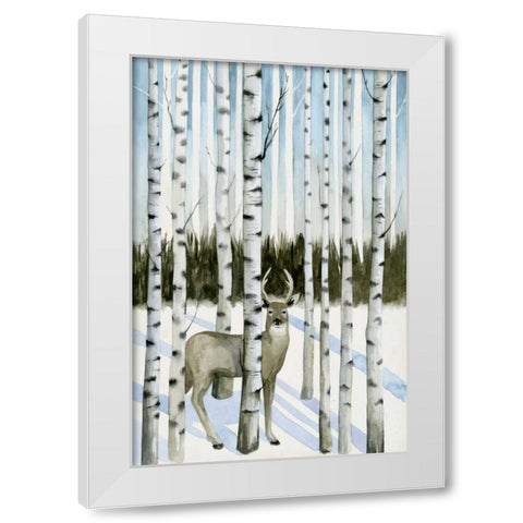Deer in Snowfall I White Modern Wood Framed Art Print by Popp, Grace