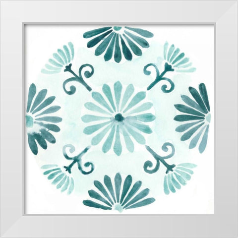 Aqua Medallions I White Modern Wood Framed Art Print by Vess, June Erica