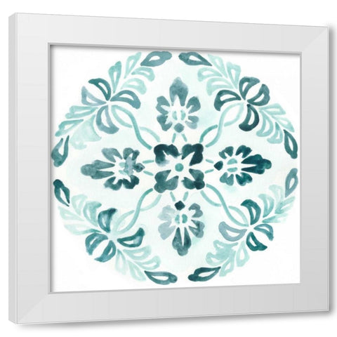 Aqua Medallions II White Modern Wood Framed Art Print by Vess, June Erica