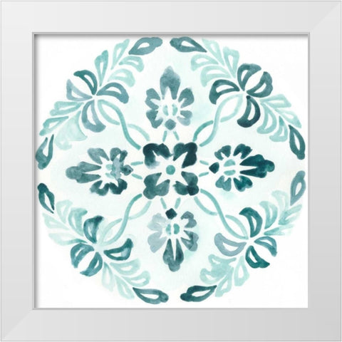Aqua Medallions II White Modern Wood Framed Art Print by Vess, June Erica