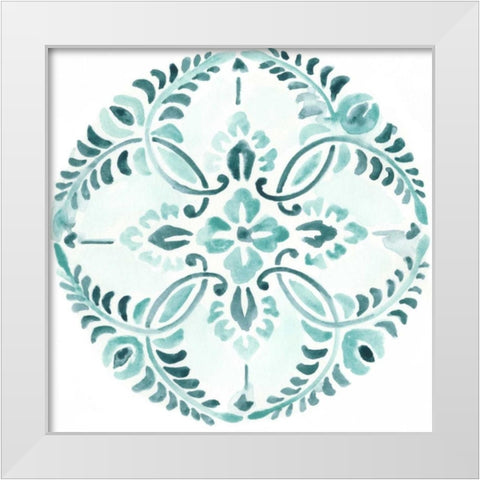 Aqua Medallions IV White Modern Wood Framed Art Print by Vess, June Erica