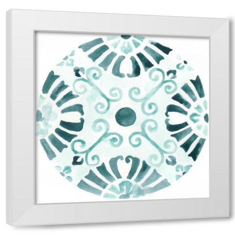 Aqua Medallions V White Modern Wood Framed Art Print by Vess, June Erica