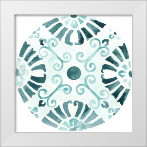 Aqua Medallions V White Modern Wood Framed Art Print by Vess, June Erica