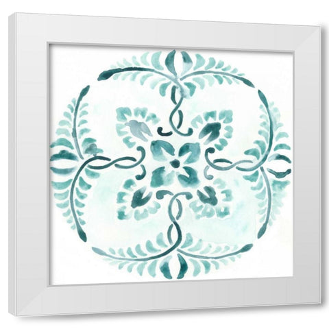 Aqua Medallions VI White Modern Wood Framed Art Print by Vess, June Erica