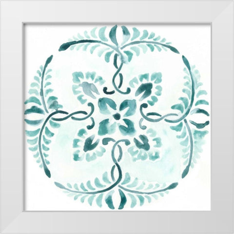 Aqua Medallions VI White Modern Wood Framed Art Print by Vess, June Erica