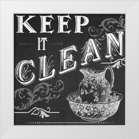Chalkboard Bath Signs IV White Modern Wood Framed Art Print by Vess, June Erica