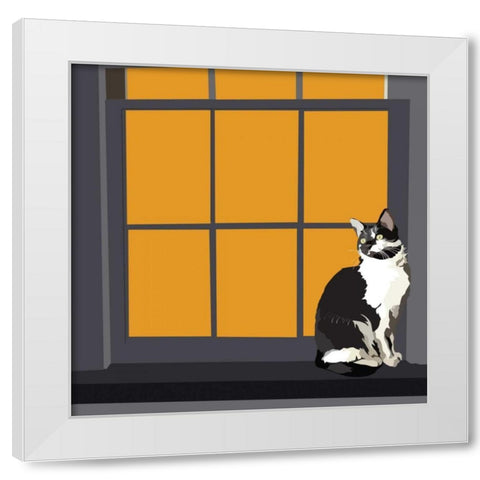 Cat on a Window Sill I White Modern Wood Framed Art Print by Kalina, Emily