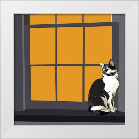 Cat on a Window Sill I White Modern Wood Framed Art Print by Kalina, Emily