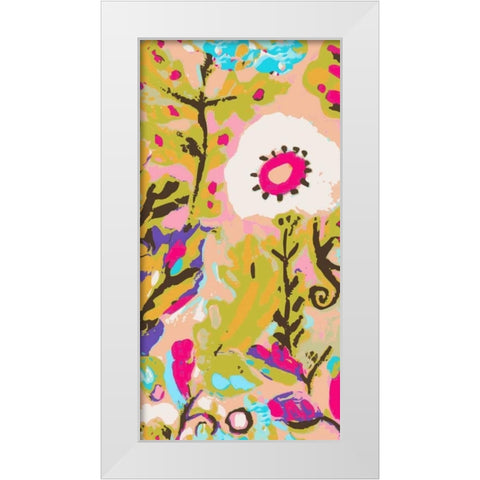 Pink Boho Floral II White Modern Wood Framed Art Print by Fields, Karen
