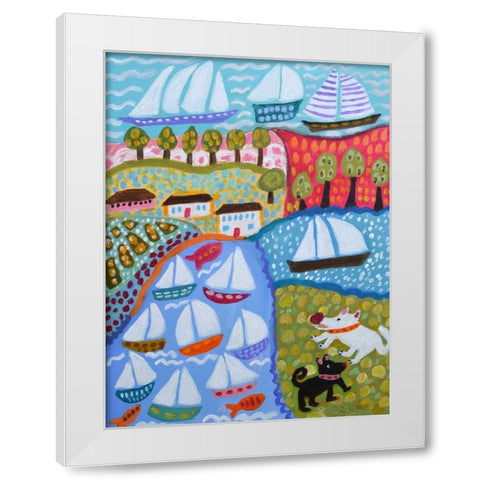 Dogs and Sailboats White Modern Wood Framed Art Print by Fields, Karen