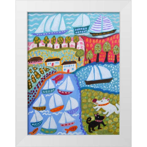 Dogs and Sailboats White Modern Wood Framed Art Print by Fields, Karen